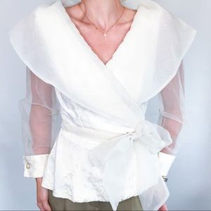 Vintage 1960s Ivory Sheer Wrap Tie Blouse